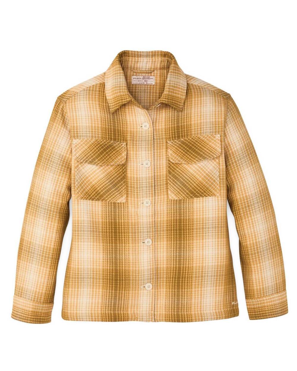 NEW FILSON women's deer island jacket shirt in ochre / cream plaid